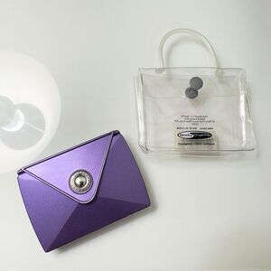 Vintage Purple Metal Tri Fold Envelope Pocket Mirror Compact 2-3/8" x 3-1/4" NIB